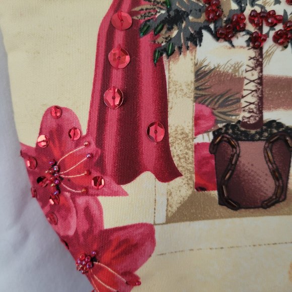 Beaded Art Purse Handbag Satchel Tropical Floral double handle Vintage Art Deco - Picture 10 of 14